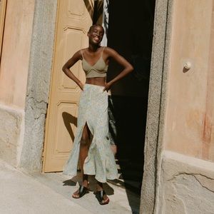 Zara printed midi skirt with front slit, L